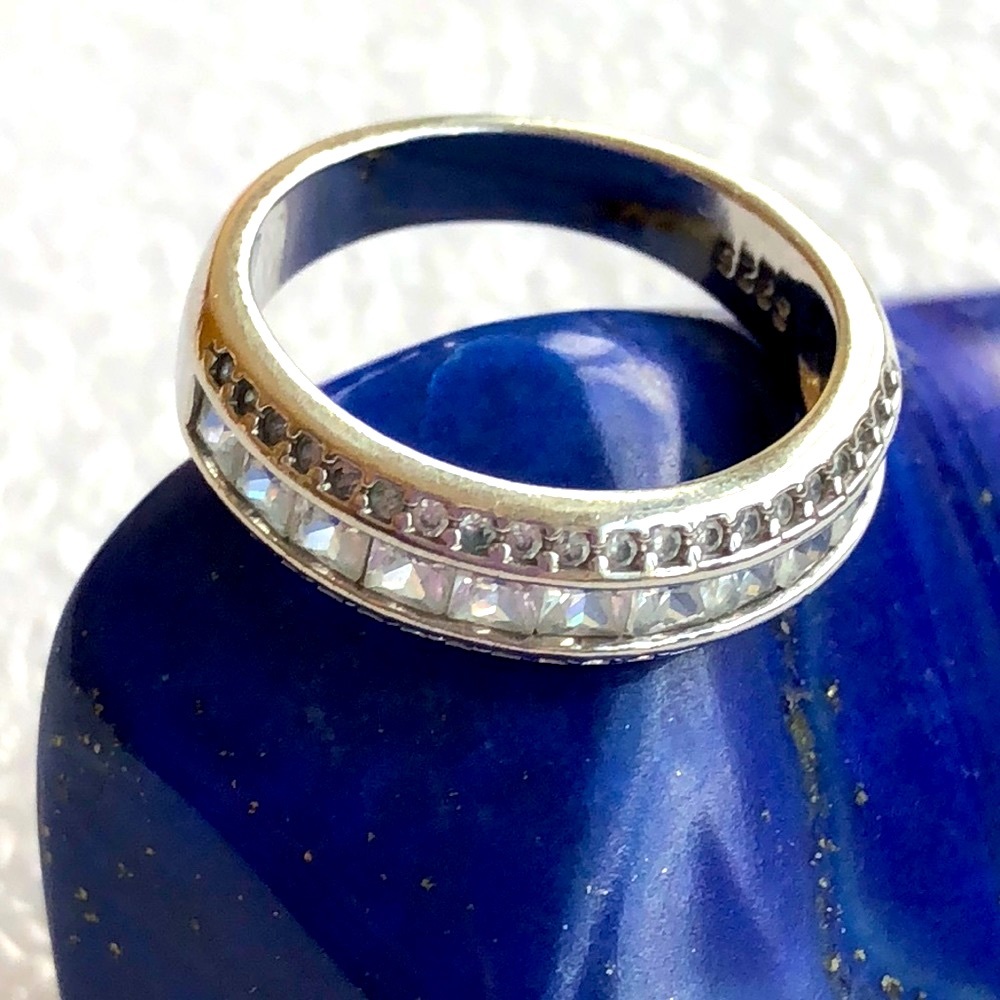 wedding eternity band sterling silver ring CZ s 8